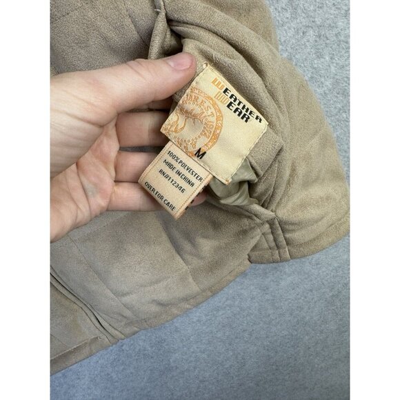 Weather Wear Quilted Faux Suede Puffer Vest Sz M Fleece Lined Tan Black Pockets - Picture 4 of 9